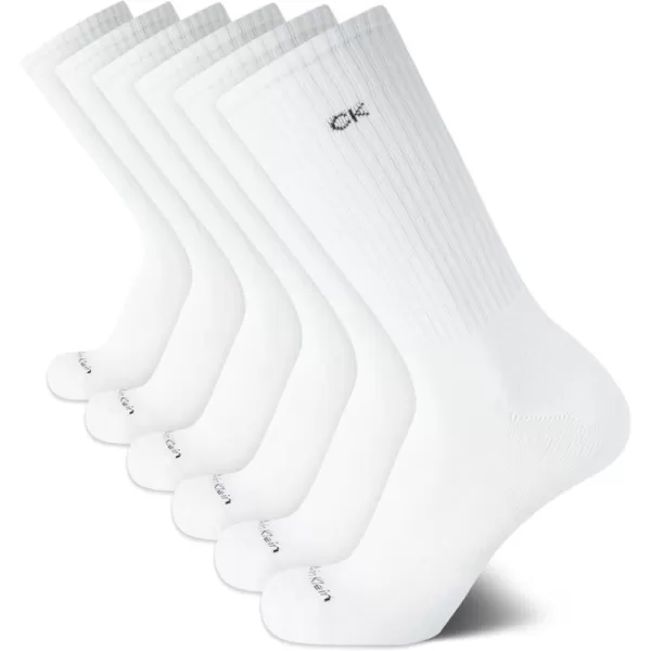 Calvin Klein Mens 6 Pair Athletic Crew SocksWhite Logo