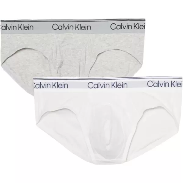 Calvin Klein Mens Athletic Active 2Pack Hip BriefAmazon ExclusiveWhite Charcoal Heather