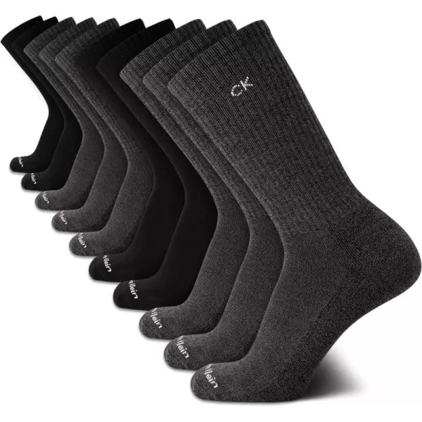 Calvin Klein Mens Athletic Socks  Cushion Crew Socks 10 PackGreyBlack