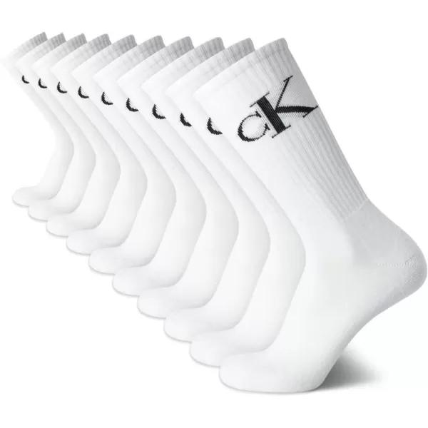 Calvin Klein Mens Athletic Socks  Cushion Crew Socks 10 PackWhite Light Grey Logo