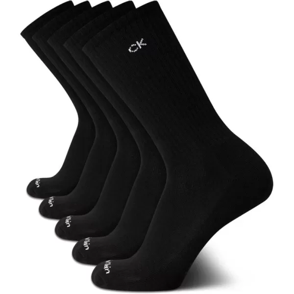 Calvin Klein Mens Athletic Socks  Cushion Crew Socks 5 PackBlack