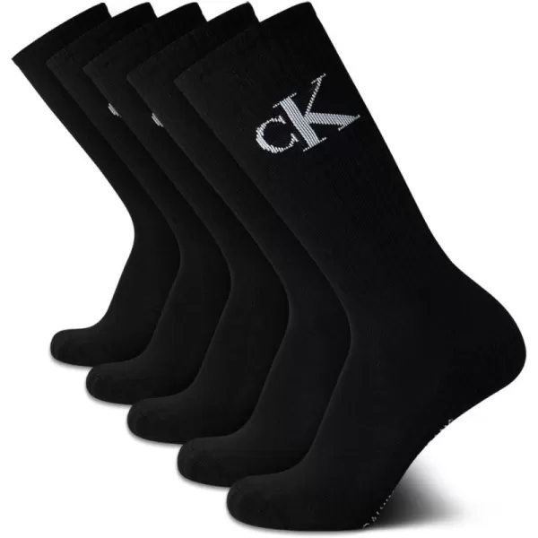 Calvin Klein Mens Athletic Socks  Cushion Crew Socks 5 PackBlack Light Grey Logo