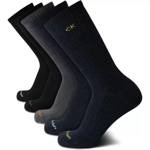 Calvin Klein Mens Athletic Socks  Cushion Crew Socks 5 PackBlue Assorted