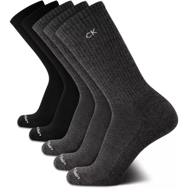 Calvin Klein Mens Athletic Socks  Cushion Crew Socks 5 PackGreyBlack