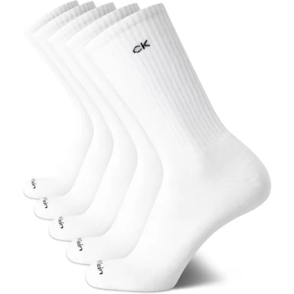 Calvin Klein Mens Athletic Socks  Cushion Crew Socks 5 PackWhite