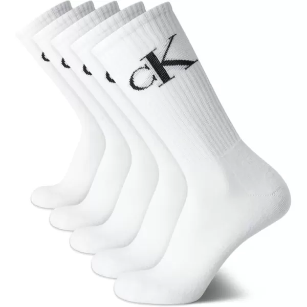 Calvin Klein Mens Athletic Socks  Cushion Crew Socks 5 PackWhite Light Grey Logo