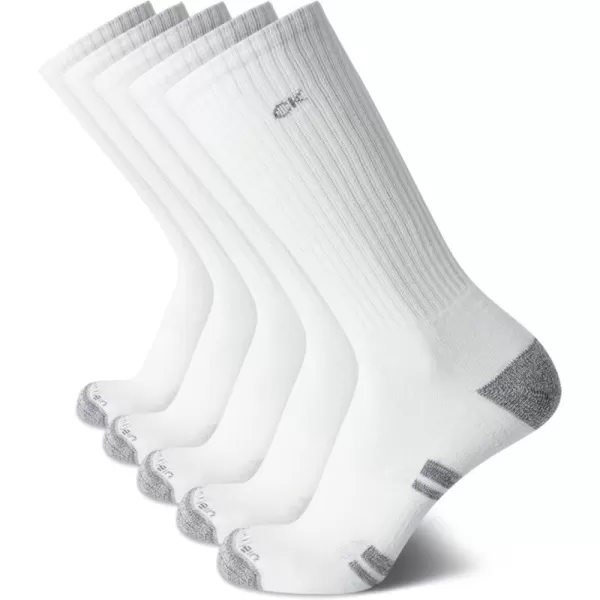 Calvin Klein Mens Athletic Socks  Cushion Crew Socks 5 PackWhiteGrey