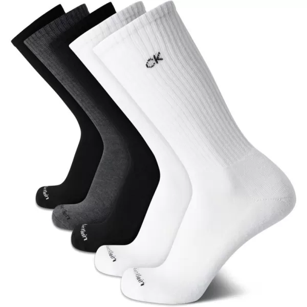 Calvin Klein Mens Athletic Socks  Cushion Crew Socks 5 PackWhiteGreyBlack