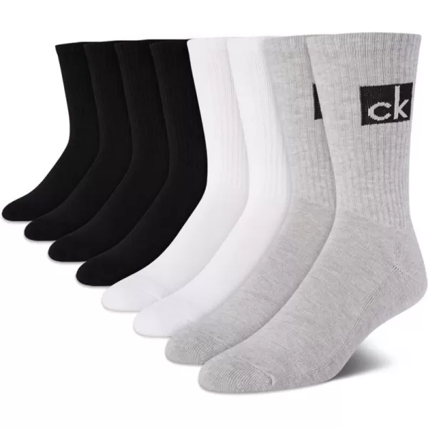 Calvin Klein Mens Athletic Socks  Lightweight Cotton Blend Crew Socks 8 PackBlackWhiteGrey