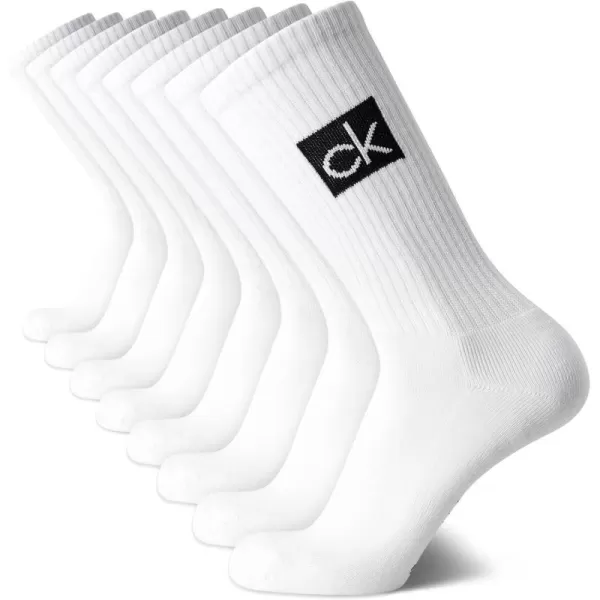 Calvin Klein Mens Athletic Socks  Lightweight Cotton Blend Crew Socks 8 PackWhite