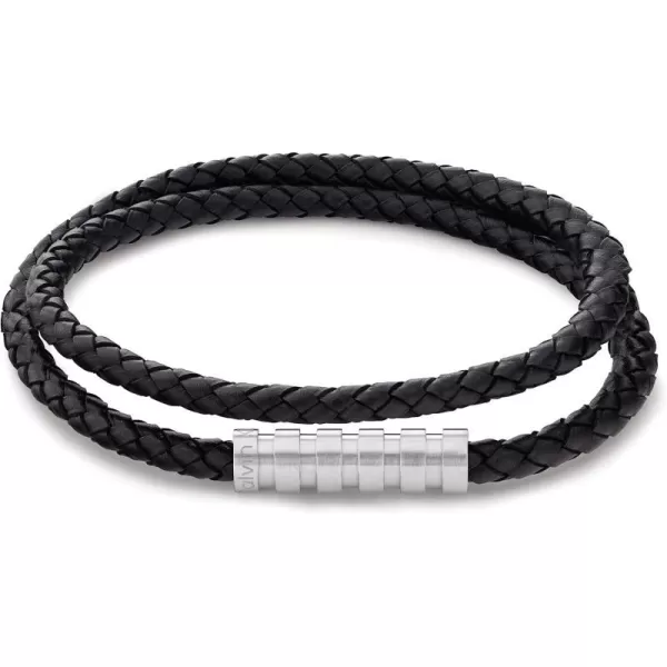 Calvin Klein Mens Braided Leather Bracelet Architectural Design Meets Modern Style with Magnetic ClosureBlack