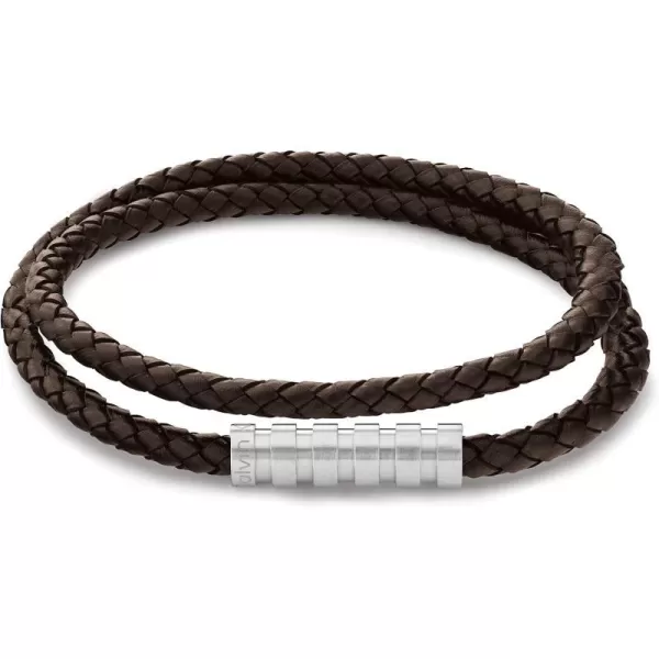 Calvin Klein Mens Braided Leather Bracelet Architectural Design Meets Modern Style with Magnetic ClosureBrown