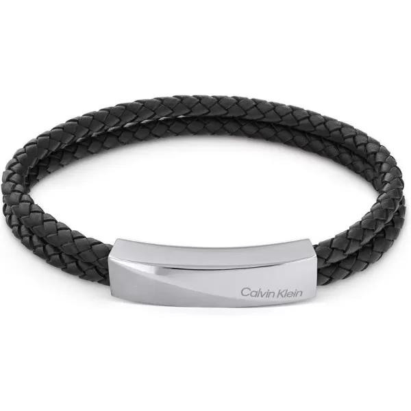 Calvin Klein Mens Braided Leather Bracelet IndustrialInspired Design with MultiFaceted Magnetic ClosureBlack