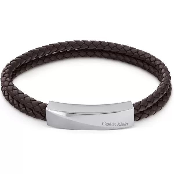 Calvin Klein Mens Braided Leather Bracelet IndustrialInspired Design with MultiFaceted Magnetic ClosureBrown