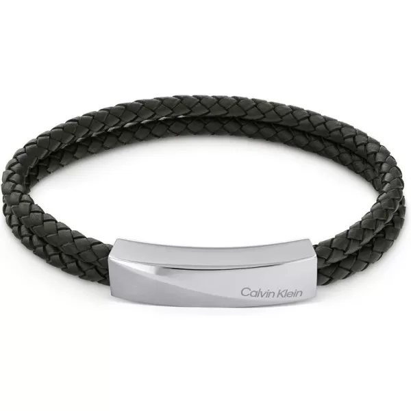 Calvin Klein Mens Braided Leather Bracelet IndustrialInspired Design with MultiFaceted Magnetic ClosureGreen