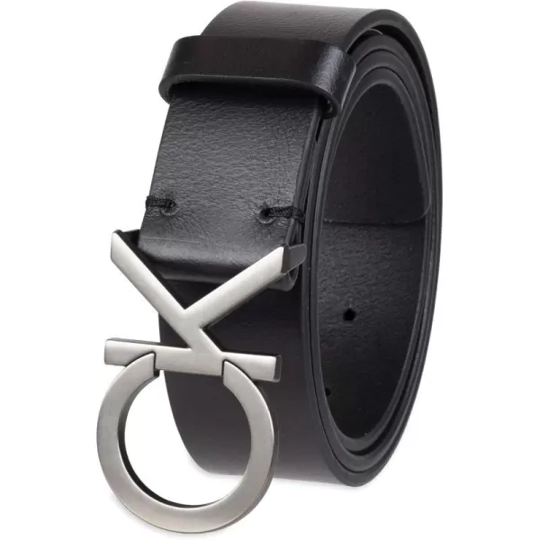 Calvin Klein Mens Casual CK Monogram Cut Out Buckle BeltDeep Black