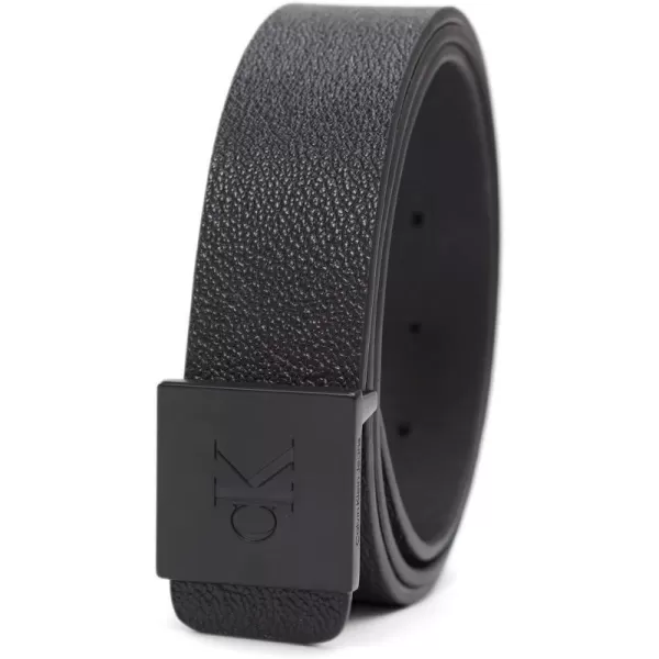 Calvin Klein Mens Casual Statement Plaque Buckle Belt with Logo TreatmentBlack Square