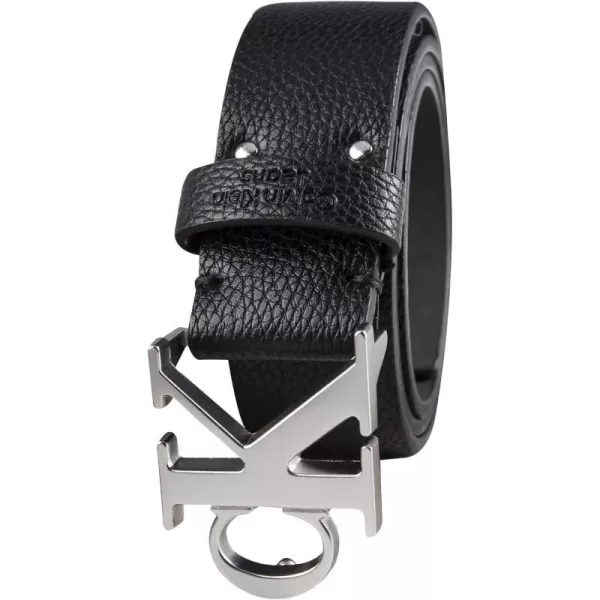 Calvin Klein Mens Casual Statement Plaque Buckle Belt with Logo TreatmentBlackSilver