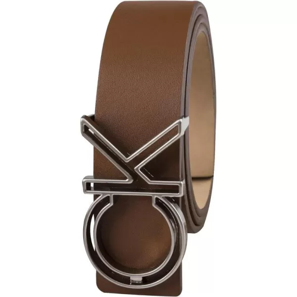 Calvin Klein Mens Casual Statement Plaque Buckle Belt with Logo TreatmentTan Plaque