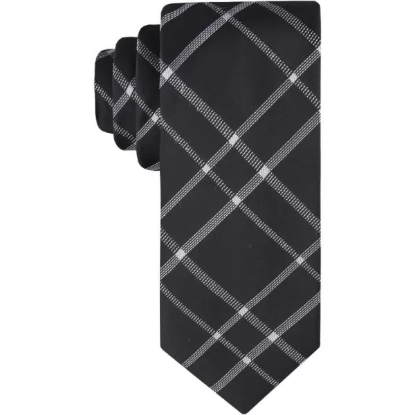 Calvin Klein Mens Classic Black Solid and Pattern Ties  Regular and Extra Large SizesBlack Plaid Pattern