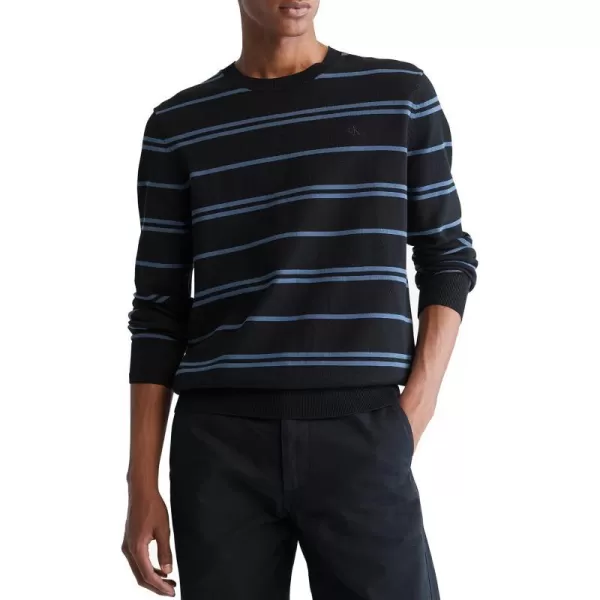 Calvin Klein Mens Compact Cotton Stripe Crewneck SweaterBlack