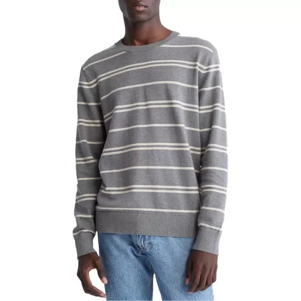 Calvin Klein Mens Compact Cotton Stripe Crewneck SweaterMedium Grey Heather