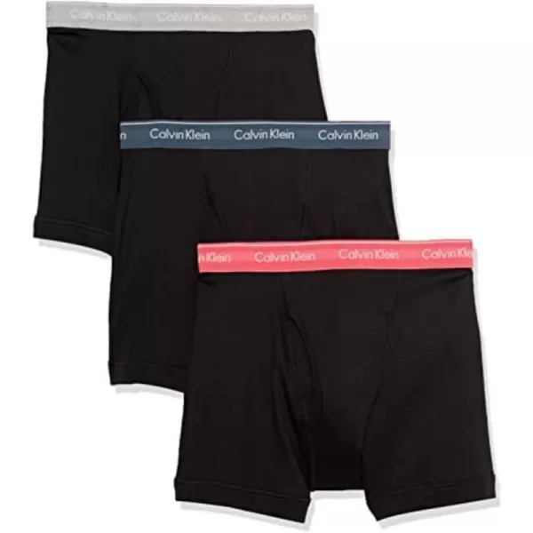 Calvin Klein Mens Cotton Classics 3Pack Boxer BriefBlack Bodies W Cerise Lipstick Grey Heather Blue Edge