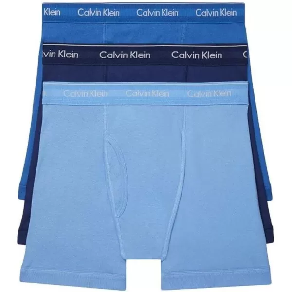 Calvin Klein Mens Cotton Classics 3Pack Boxer BriefMedieval Blue Minnow Blue Bay