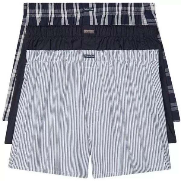 Calvin Klein Mens Cotton Classics 3Pack BoxerTideMorgan Plaid TideMontague Stripe Tide