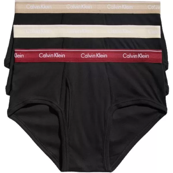 Calvin Klein Mens Cotton Classics 3Pack BriefBlack Bodies W Tuffet Red Carpet Tapioca Wbs