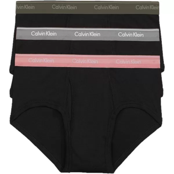 Calvin Klein Mens Cotton Classics 3Pack BriefBlack W Dark OliveDusty PinkMedium Grey Wbs