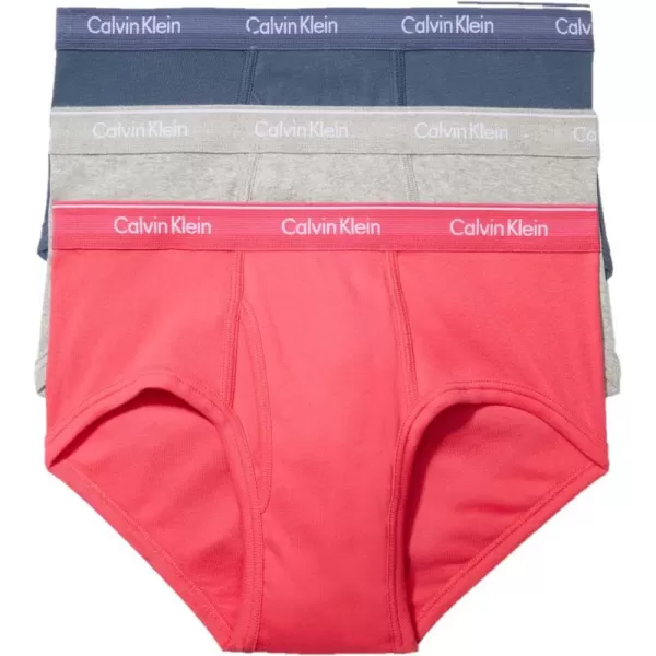 Calvin Klein Mens Cotton Classics 3Pack BriefCerise Lipstick Grey Heather Blue Edge