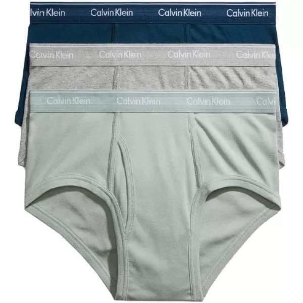 Calvin Klein Mens Cotton Classics 3Pack BriefClassic Navy Sage Meadow Grey Heather