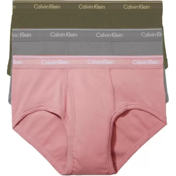 Calvin Klein Mens Cotton Classics 3Pack BriefDark OliveDusty PinkMedium Grey