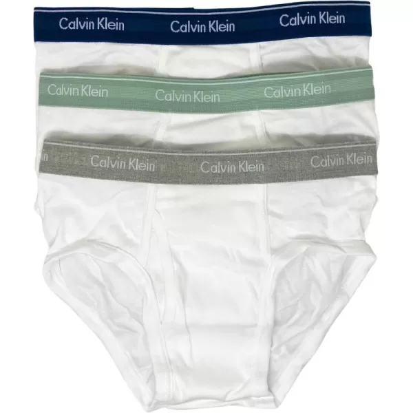 Calvin Klein Mens Cotton Classics 3Pack BriefWhite Bodies W Classic Navy Sage Meadow Grey Heather