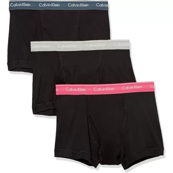 Calvin Klein Mens Cotton Classics 3Pack TrunkBlack Bodies W Cerise Lipstick Grey Heather Blue Edge