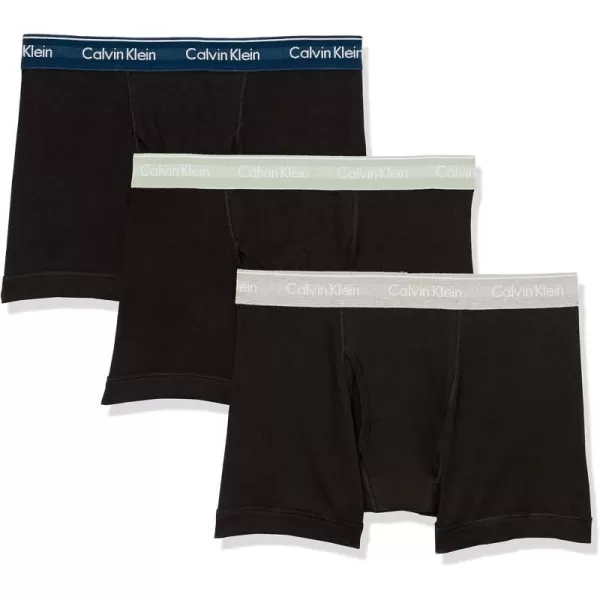 Calvin Klein Mens Cotton Classics 3Pack TrunkBlack Bodies W Classic Navy Sage Meadow Grey Heather