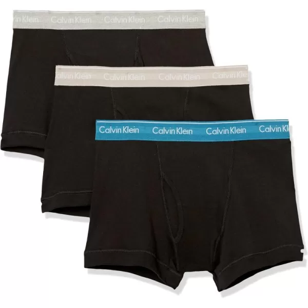 Calvin Klein Mens Cotton Classics 3Pack TrunkBlack Bodies W Tapestry Teal Dove Grey Heather Wbs