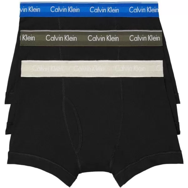 Calvin Klein Mens Cotton Classics 3Pack TrunkBlack Bodies With Work Blue Process Green Oatmea