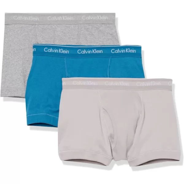 Calvin Klein Mens Cotton Classics 3Pack TrunkTapestry Teal Dove Grey Heather