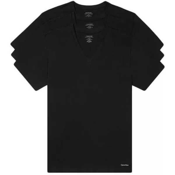 Calvin Klein Mens Cotton Classics 3Pack Undershirts3 Black  Vneck