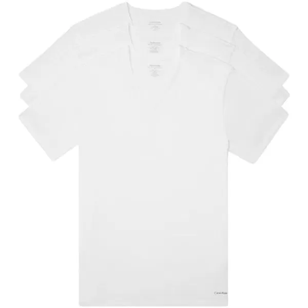 Calvin Klein Mens Cotton Classics 3Pack Undershirts3 White  Vneck