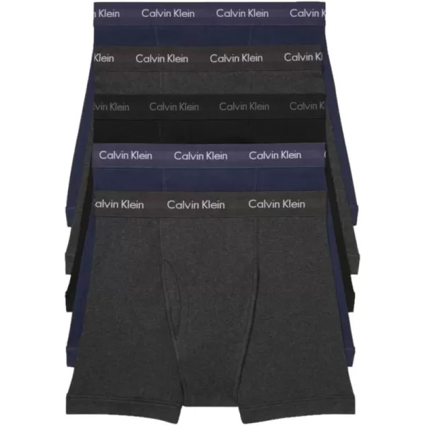 Calvin Klein Mens Cotton Classics 5Pack Boxer Brief2 Blue Shadow Body WBlue Shadow Waistband 2 Charcoal Heather Body WCharcoal Heather Waistband 1 Black Body WBlack Waistband