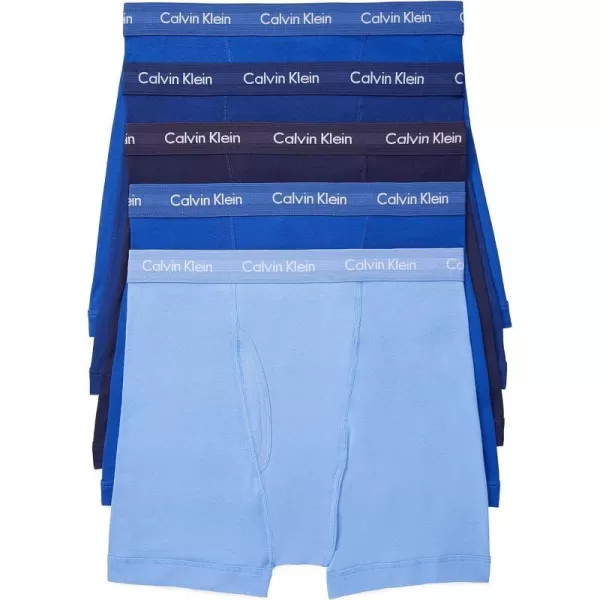 Calvin Klein Mens Cotton Classics 5Pack Boxer Brief2 Mazarine Blue 1 Periwinkle 1 Dark Night 1 Evening Blue