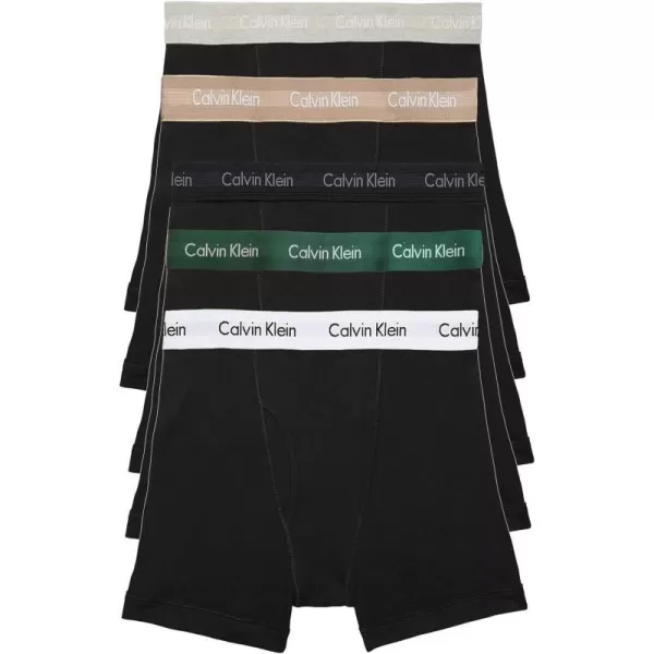 Calvin Klein Mens Cotton Classics 5Pack Boxer BriefBlack W Natural Gray Grey Heather White Night Sky Ponderosa Pine