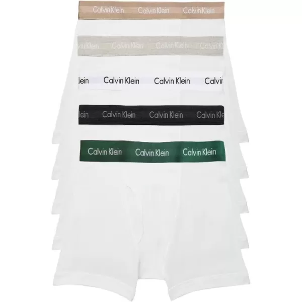 Calvin Klein Mens Cotton Classics 5Pack Boxer BriefWhite W Natural Gray Grey Heather White Night Sky Ponderosa Pine