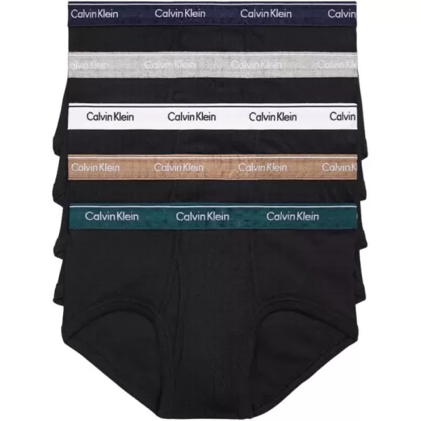 Calvin Klein Mens Cotton Classics 5Pack BriefBlack W Natural Gray Grey Heather White Night Sky Ponderosa Pine