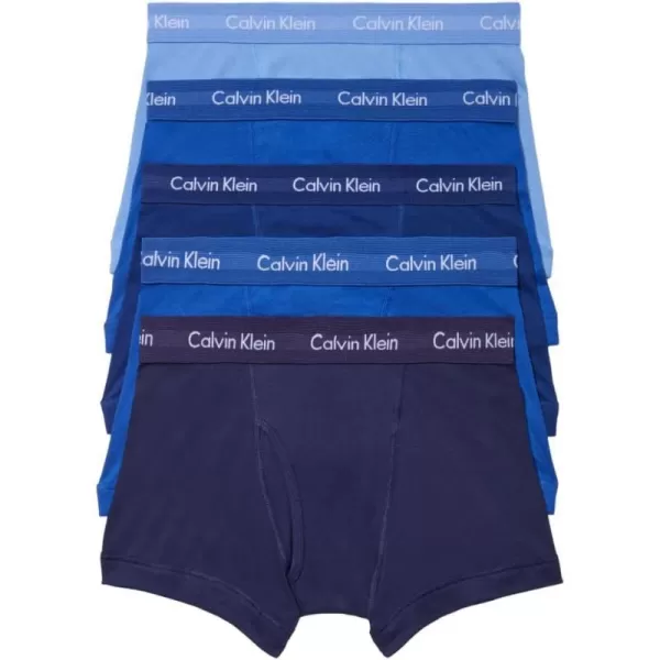 Calvin Klein Mens Cotton Classics 5Pack Trunk1 Periwinkle 2 Mazarine Blue 1 Dark Knight 1 Evening Blue