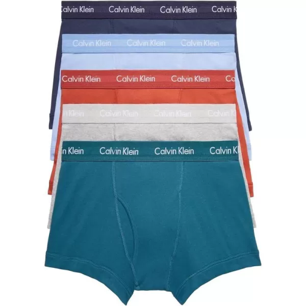 Calvin Klein Mens Cotton Classics 5Pack TrunkAtlantic DeepCinnabarGrey HeatherBel Air BlueBlueberry