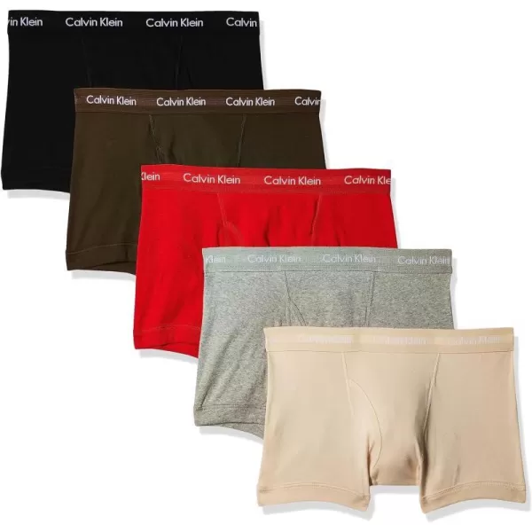 Calvin Klein Mens Cotton Classics 5Pack TrunkBlack Grey Heather Exact Tapioca Olive